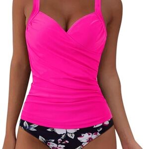 Pink Floral Women's Swim Tankini - Size Medium